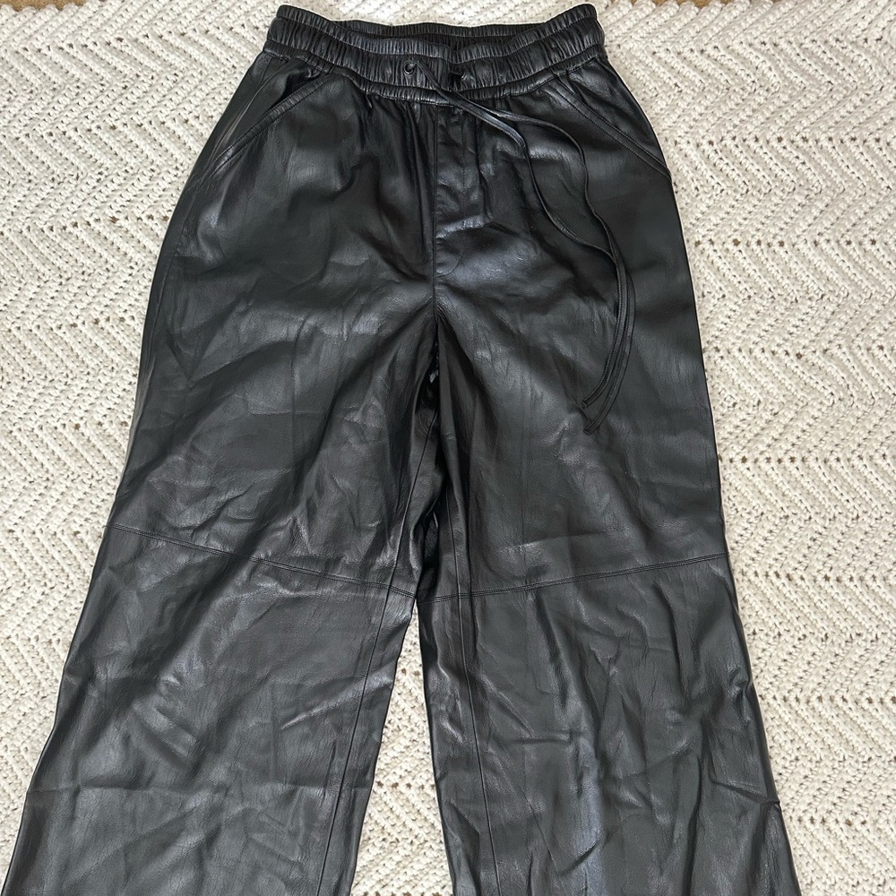 Good American Sleek Black Leather Trousers